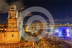 Metropolitan Cathedral Zocalo Mexico City Christmas Night