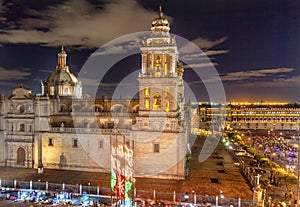 Metropolitan Cathedral Zocalo Mexico City Mexico Christmas Night