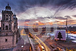 Metropolitan Cathedral Zocalo Mexico City Mexico Christmas Sunrise