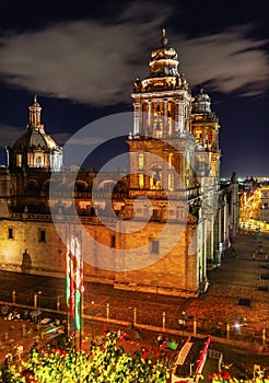 Metropolitan Cathedral Zocalo Mexico City Mexico at Night