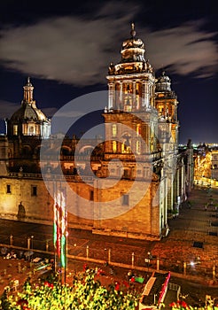 Metropolitan Cathedral Zocalo Mexico City Mexico at Night photo