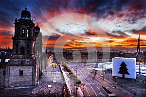 Metropolitan Cathedral Zocalo Mexico City Mexico Sunrise