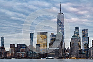 Metropolitan city downtown. Modern city skyscraper. Skyscraper at city waterfront. Urban skyline with building