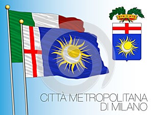 Metropolitan City of Milan, flag and coat of arms, Lombardy, Italy