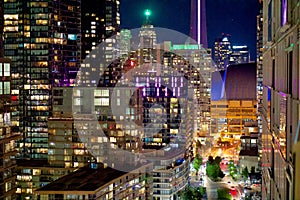 Metropolitan downtown buildings by night