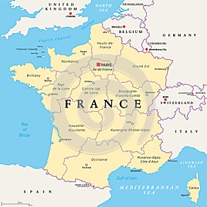France, political map. Regions of Metropolitan France photo