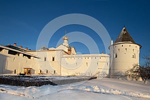 Metropolitan garden in winter in Rostov kremlin in Rostov town, Russia