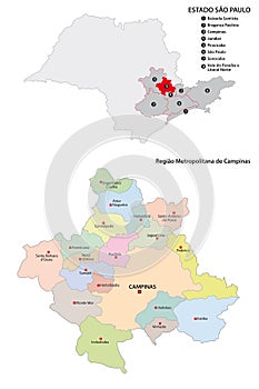 Metropolitan Region of Campinas administrative vector map photo