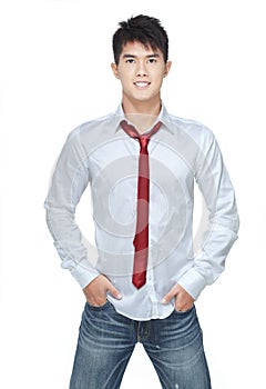 Metrosexual, handsome chinese hunk in white shirt photo