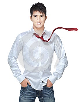 Metrosexual, handsome chinese hunk in white shirt