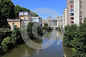 Meuse River and Buildings, Sedan, France