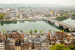 Meuse river with Jambes bridge and city panorama, Namur, Wallonia, Belgium