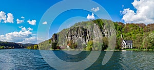 Meuse river near Namur, beautiful rock on riverside