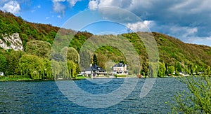 Meuse river near Namur, beautiful rock on riverside