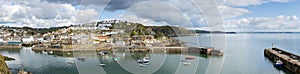 Mevagissey Harbour panoramic, in mid April, Cornwall