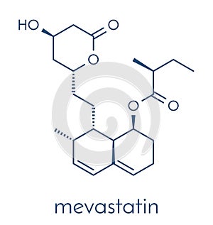 Mevastatin hypercholesterolemia drug molecule. Skeletal formula.