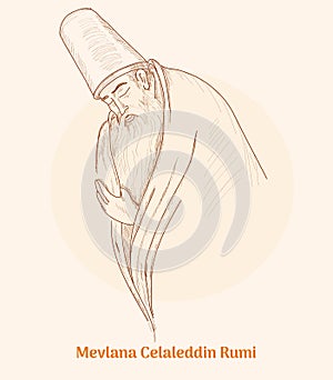 Mevlana Celaleddin Rumi hand drawing vector illustration