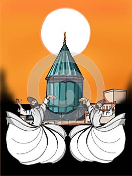 Mevlevi mevlana sufi illustration white backgroun photo