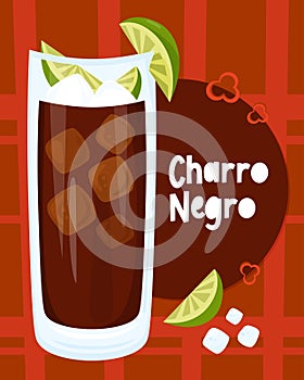 Mexican alcoholic cocktail Charro Negro. Vertical color poster with Latin American popular drink. Vector illustration . photo