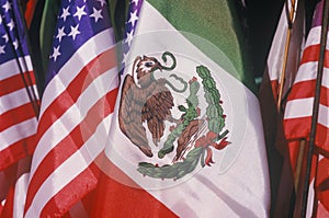 Mexican and American Flags, May 5th, Olvera Street, Los Angeles, California