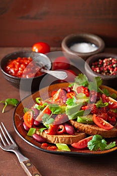 Mexican avocado bean sandwich with tomato chili scallion