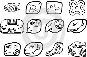 Mexican, aztec or maya motifs, glyphs