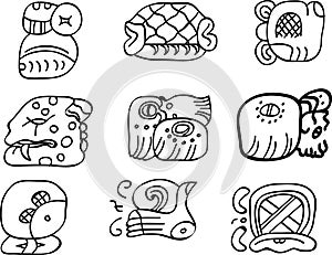 Mexican, aztec or maya motifs, glyphs