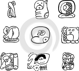 Mexican, aztec or maya motifs, glyphs