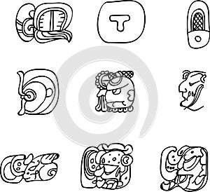 Mexican, aztec or maya motifs, glyphs