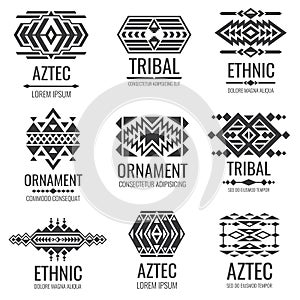 Mexican aztec symbols. Vintage tribal vector ornaments photo