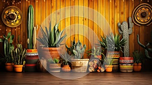 The Mexican backdrop with wood and lots of cactus pots