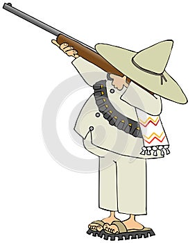 Mexican bandido shooting a rifle