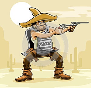 Mexican bandit with gun in prairie