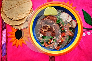 Mexican beef with frijoles and tortillas photo