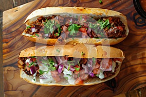 Mexican Beef Tortas Sandwich with top view