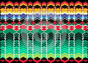 Mexican Blanket Stripes multi color Vector modern zig zag Pattern. Typical colorful woven fabric from central america