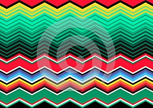 Mexican Blanket Stripes multi color Vector zig zag Pattern. Typical colorful woven fabric from central america