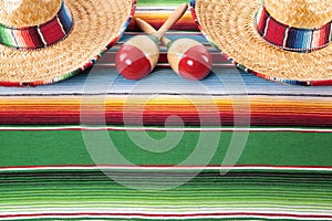 Mexico Mexican blanket background sombreros maracas copy space photo
