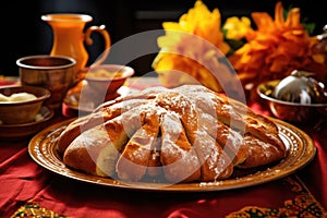 mexican bread of the dead pan de muerto on a plate