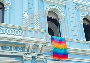 Mexican building with colorful weaving