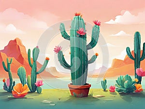 Mexican cacti with flowers and spines pot