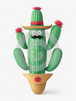 Mexican cactus with flowers spines Sombrero pot