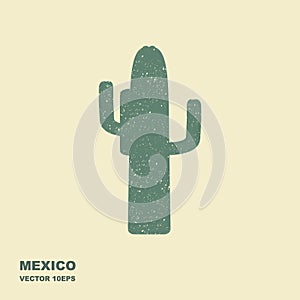 Mexican cactus. Stylized flat icon with scuffed effect photo