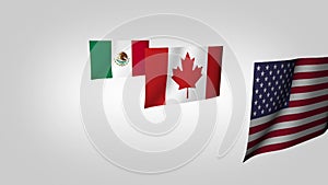 MExican, Canadian and American flags waving