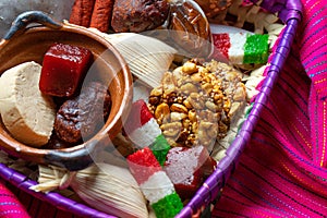 Mexican candies on pink background