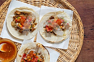 Mexican carnitas tacos, traditional food of MichoacÃ¡n