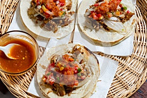 Mexican carnitas tacos, traditional food of MichoacÃ¡n