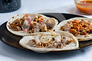 Mexican carnitas tacos, traditional food of MichoacÃ¡n