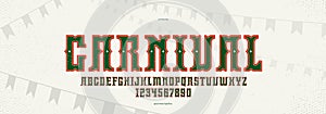 Mexican carnival and fiesta display font for posters and headlines, vector display typeface in retro style of circus and American