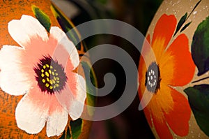 Mexican ceramic pots, large orange flowers